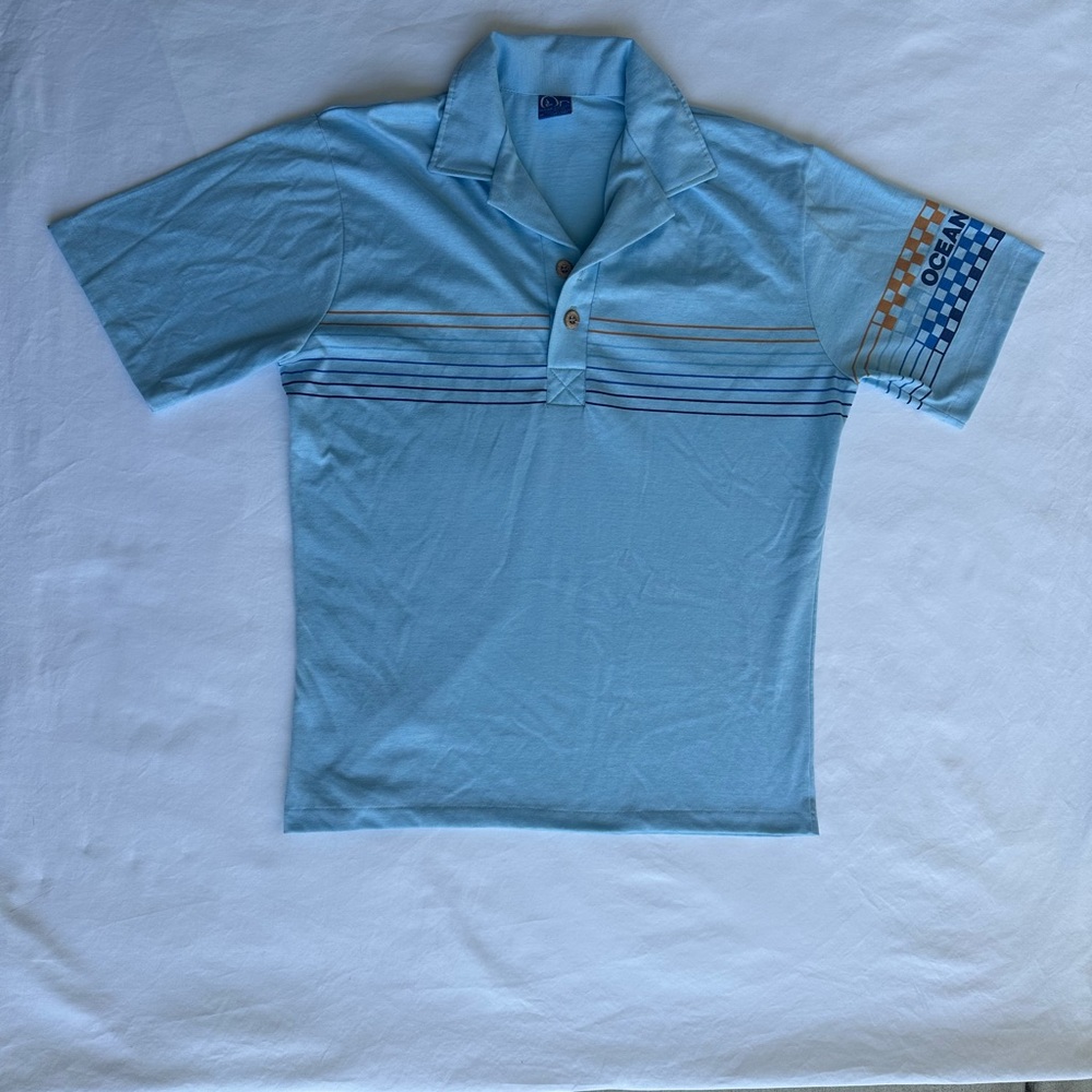 Vintage Ocean Pacific OP California Hawaiian beach polo shirt 1970s 1980s blue